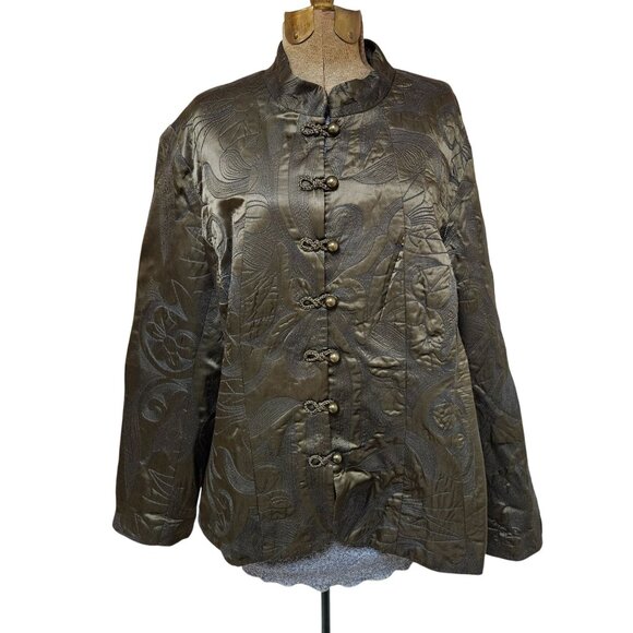 Coldwater Creek Jacket Womens 2X Silk Blend Quilted Stitch Asian Imperial Green - Picture 1 of 11